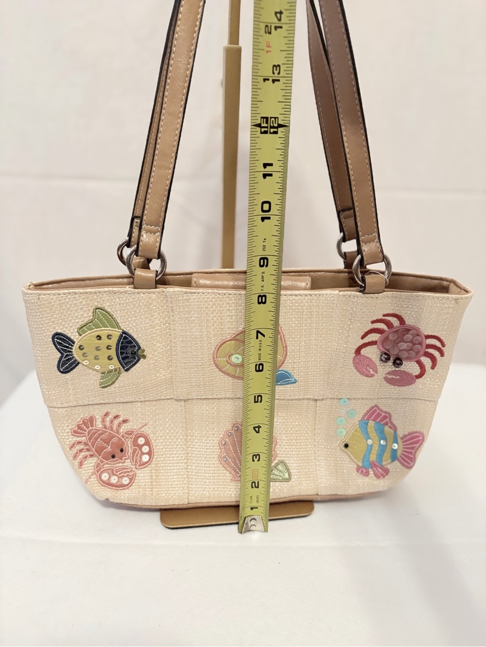 beige woven beach theme shoulder handbag from Rosetti. - Picture 5 of 11